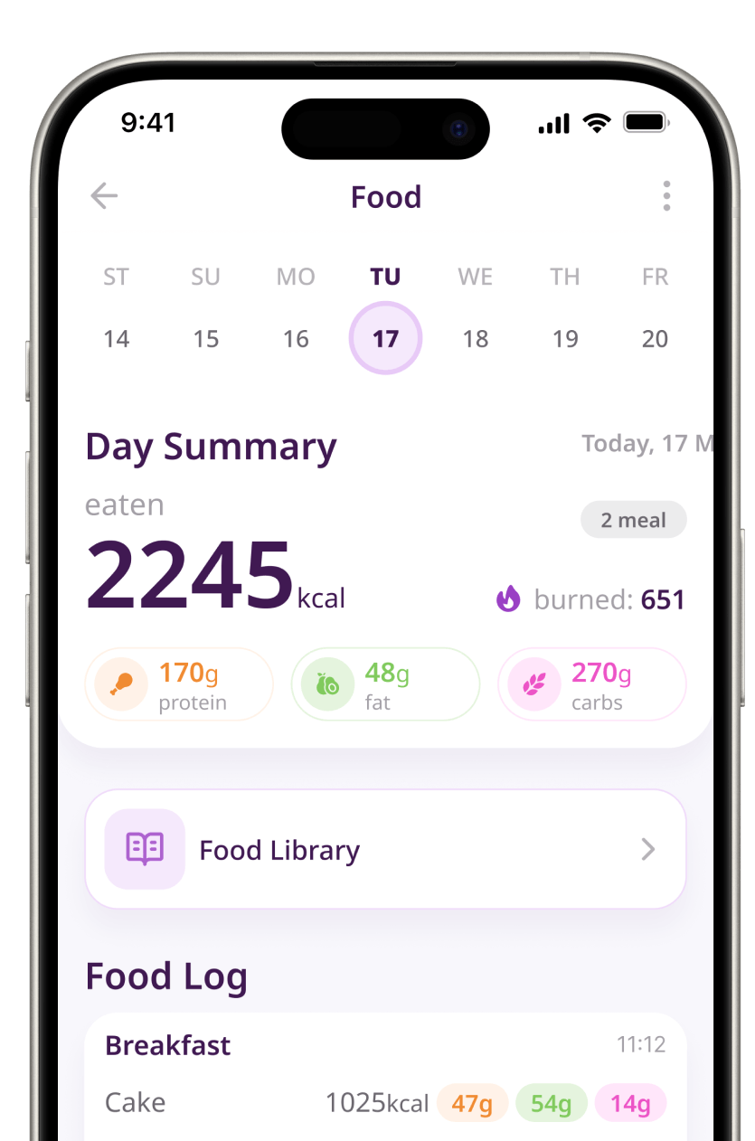 TAOS app: food and nutrition screen